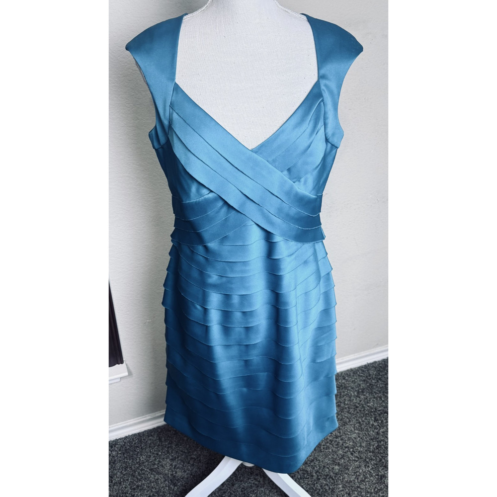 Rena Rowan Teal Green Satin Cocktail Dress 12 wedding knee length cut out back - Picture 2 of 8